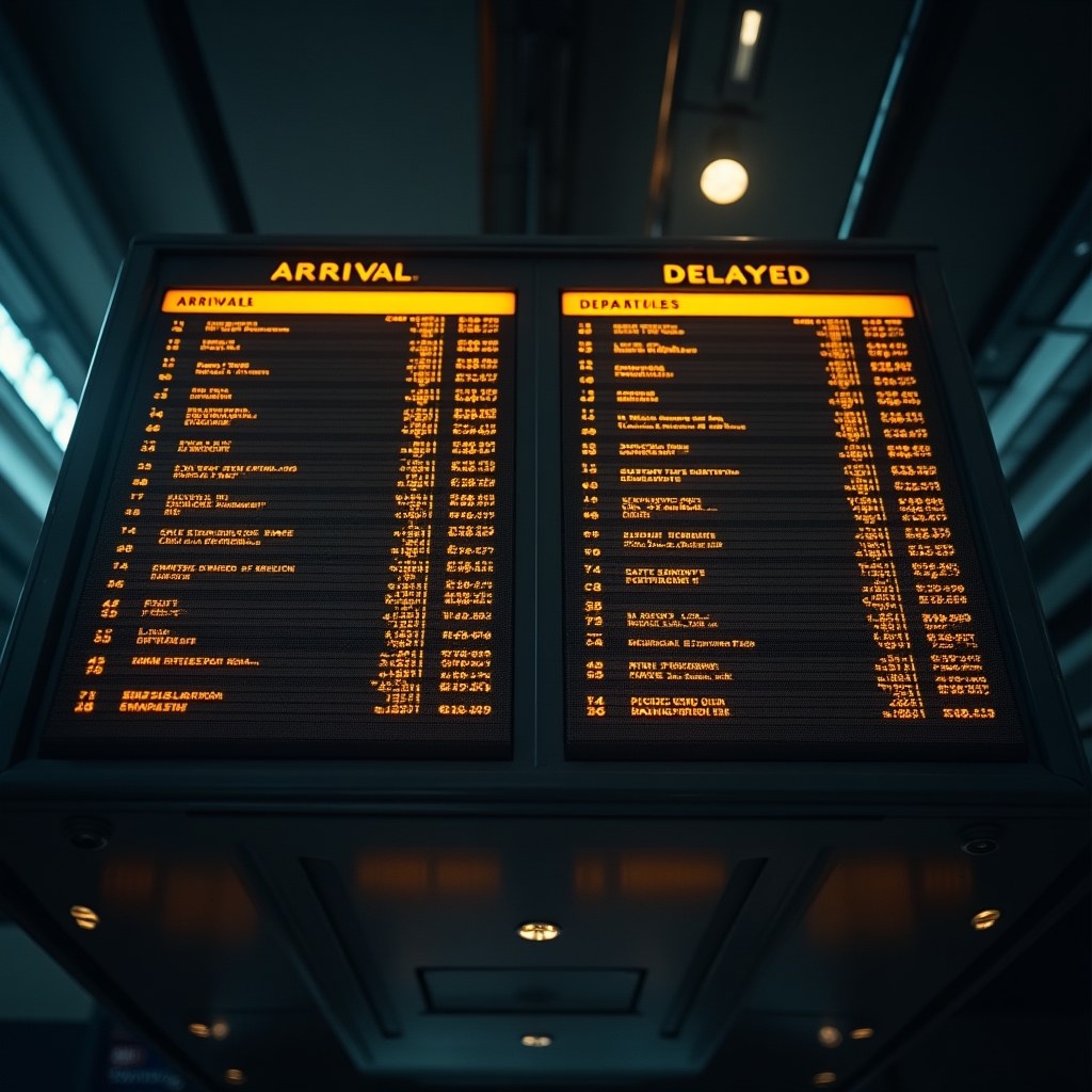 Tablou de sosiri cu zboruri întârziate la aeroport